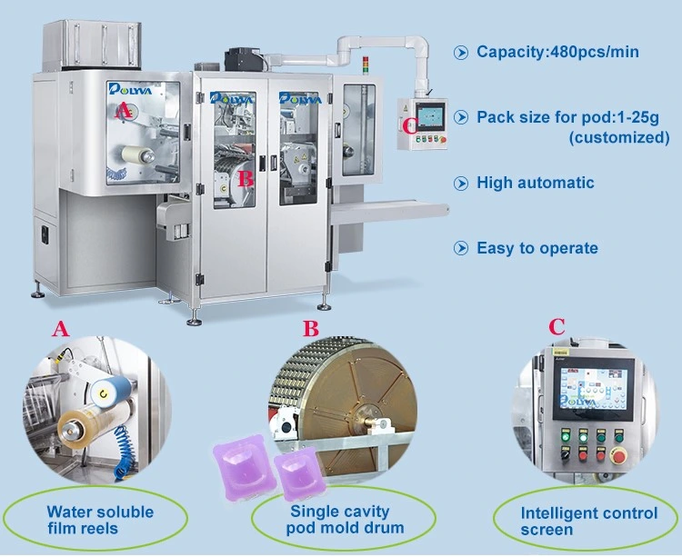 Automatic PVA Water-Soluble Film Liquid Washing Detergent Laundry Pod/Pouch/Capsule Packing Packaging Machine
