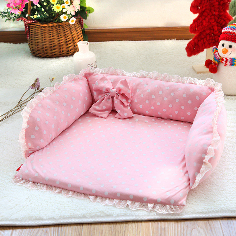 Cute Pink Dots Princess Soft Pet Sofa Dog Cushion