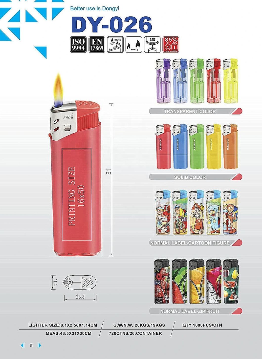 Hunan Dongyi Superior Quality Best-Sale Electric Gas Lighter with ISO9994 Certification