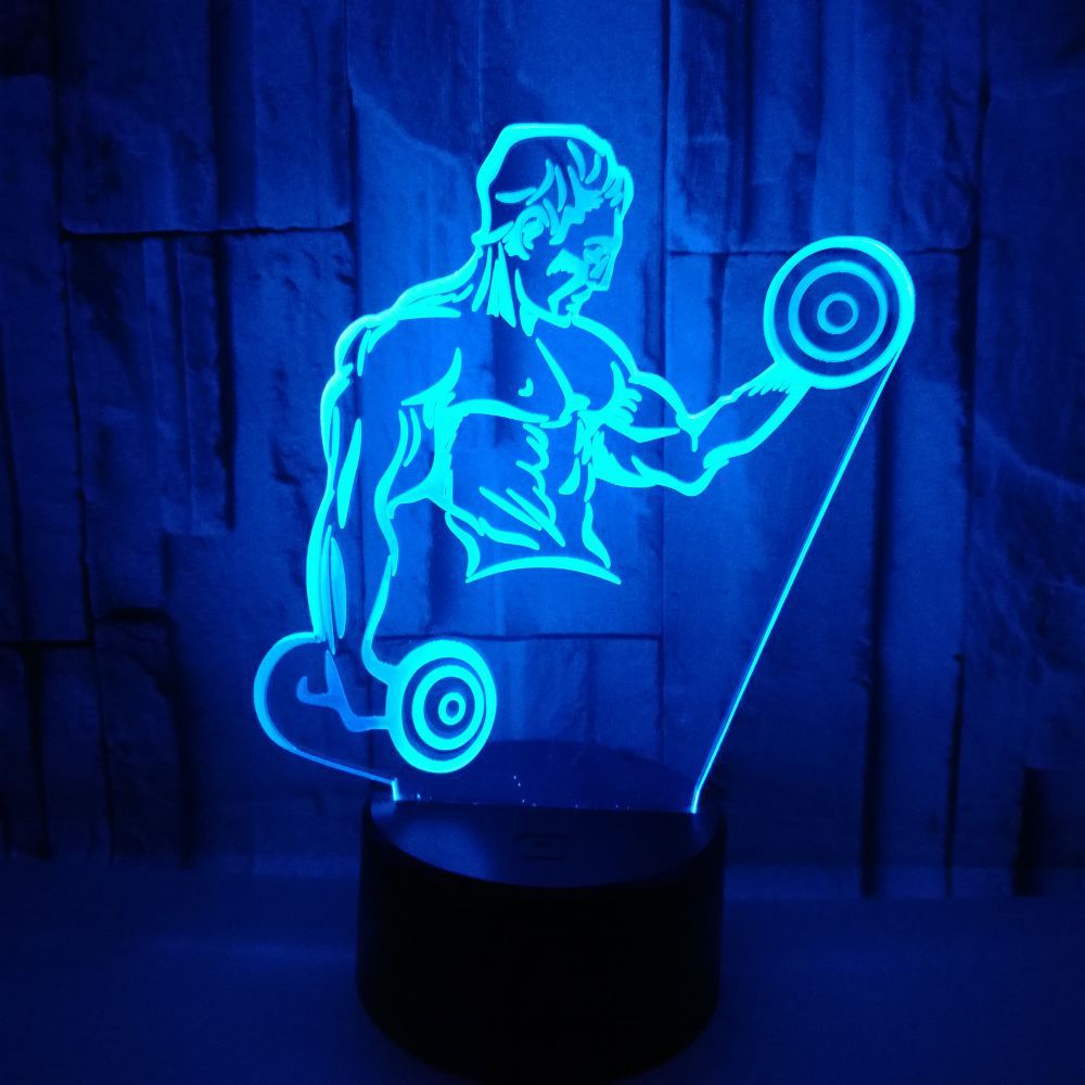Hot muscle man 3D night light Dumbbell fitness colorful touch remote control LED visual light Gift 3D table lamp
