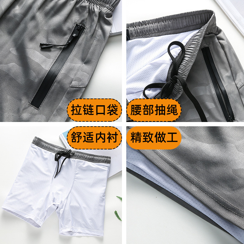 Seasonal Thin Outdoor Sports Shorts Men&prime;s Quick Drying Basketball Pants Fitness Casual Shorts Fake 2 Pieces