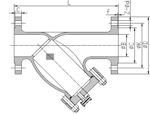 Y Type Strainer Dimensions Drawing with Flanged Drain Plug