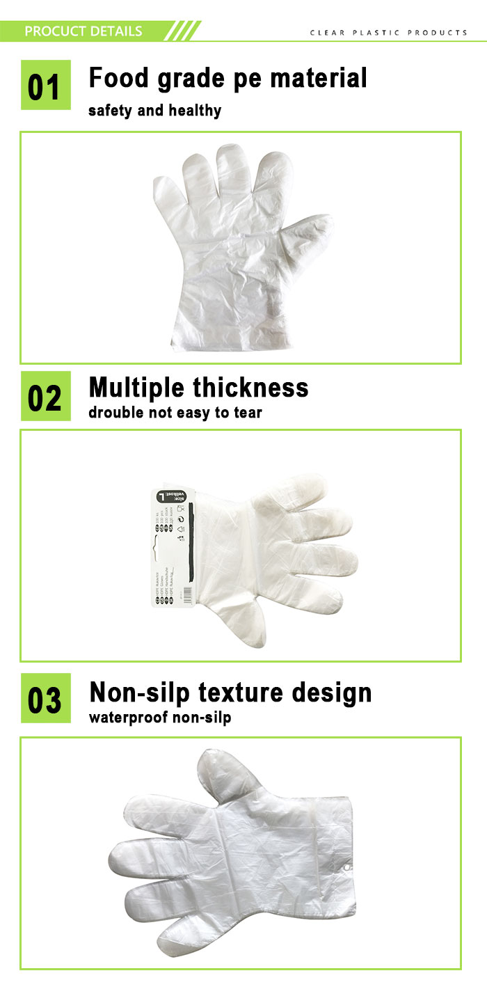 Waterproof resistant disposable polyethylene plastic gloves for food grade