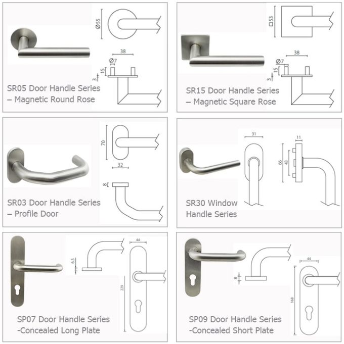Backplate options of EN1634-1 fire rated ss commercial door handle with long backplate