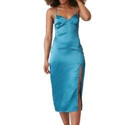 Backless Satin Slip Dress Trendy Split Hem Strap Detail Custom Sexy Party Dress for Women