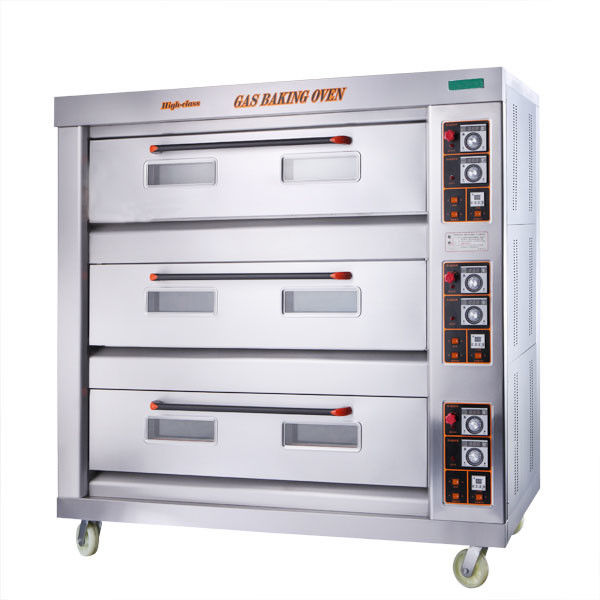 Three Decks Commercial Gas Bread Ovens , Economic Gas Power Commercial Bread Baking Oven