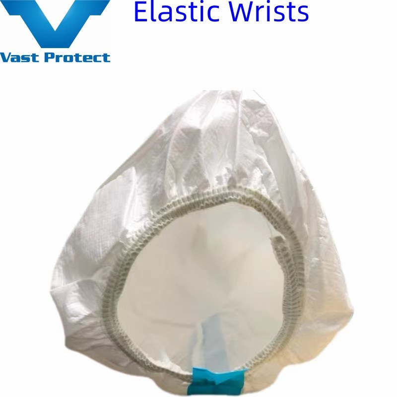 Disposable White with Blue Strip Micro Film Suit with Hood