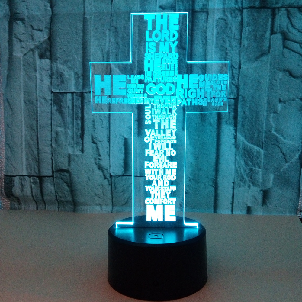 Custom religion sign words picture Cross Christian 3D night Lights LED Vision USB lamp