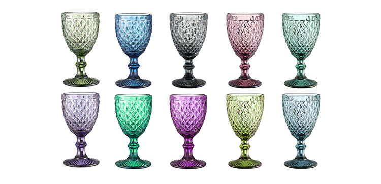 Wholesale Vintage Thick Embossed Colorful Goblet Red Wine Glass Pink Wine Glasses