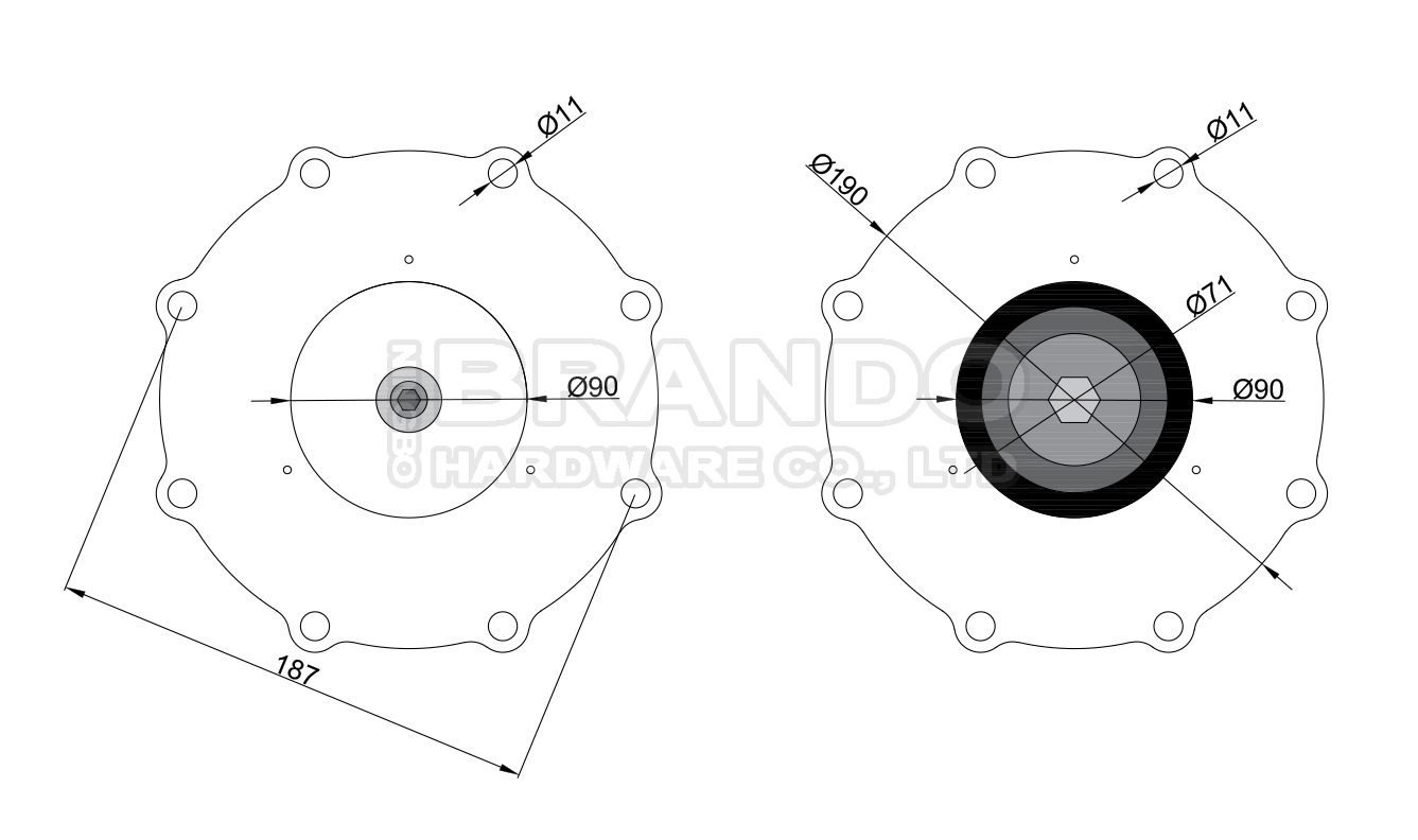 C113928 3'' ASCO Type Solenoid Valve Diaphragm for SCEX353.060 Dimension