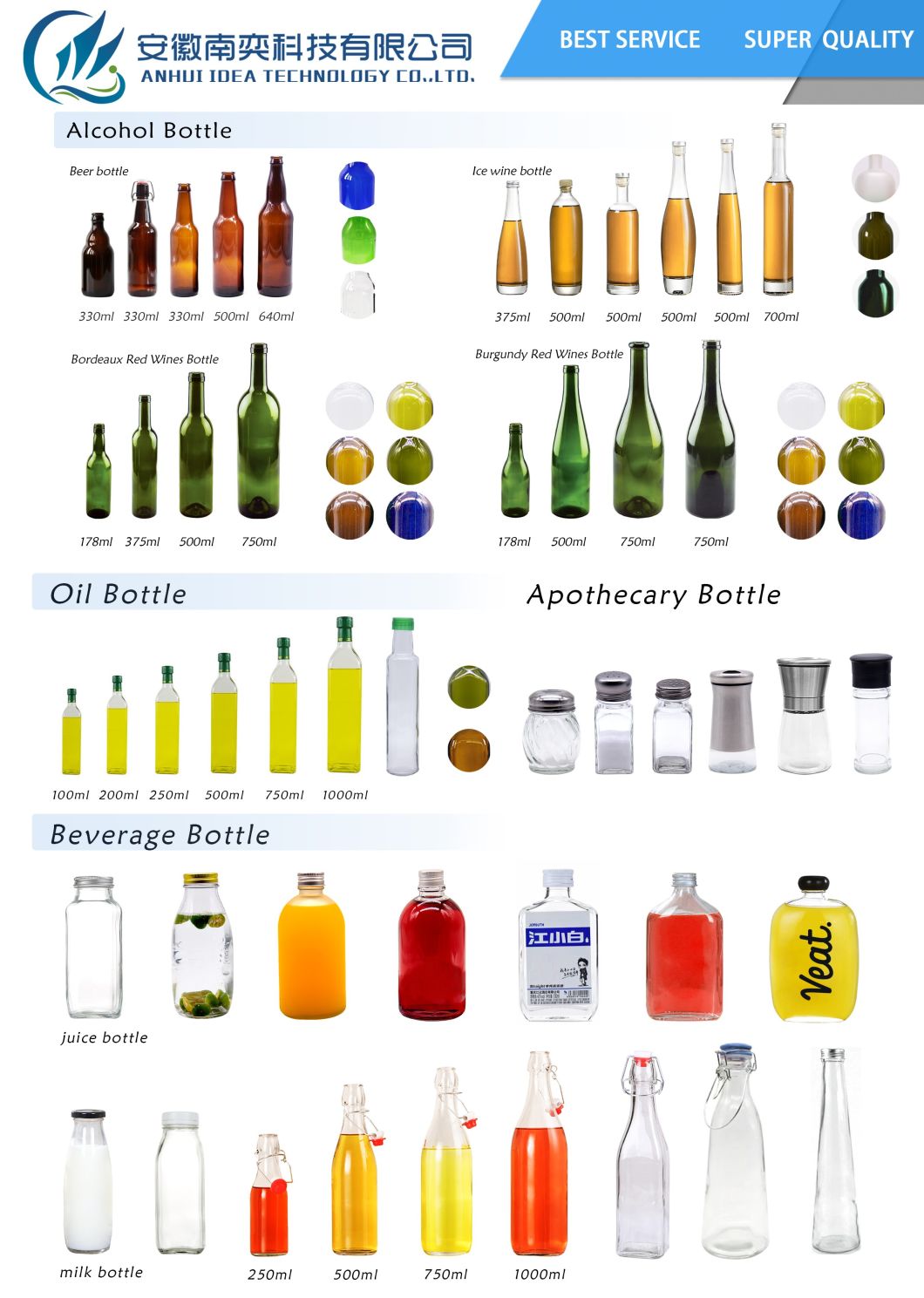 8oz 2oz 16oz French Square Juice Glass Bottles Packaging for Beverage with Plastic Screw Cap