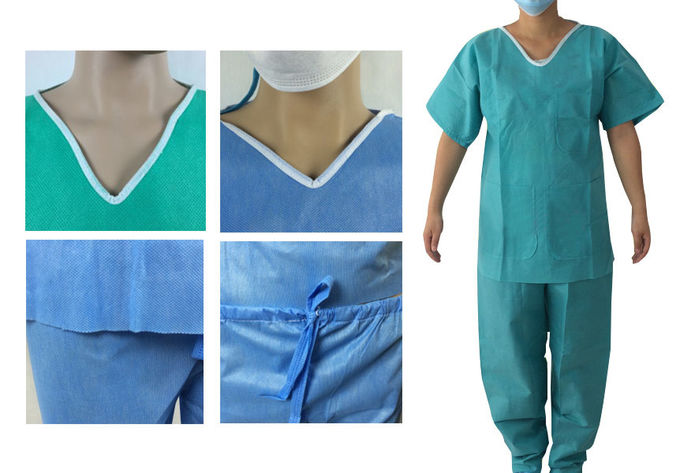 v collar disposable protective suits thread sewing hospital scrub sets raw material 1