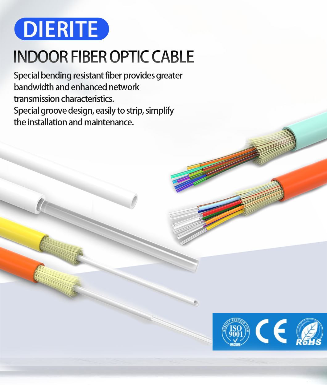 1000m/Roll 1 Core 3 Steel Wire Outdoor G. 657A1 FTTH Fiber Optic Drop Cable Single Mode LSZH Sheath FTTH Indoor Optical Cable