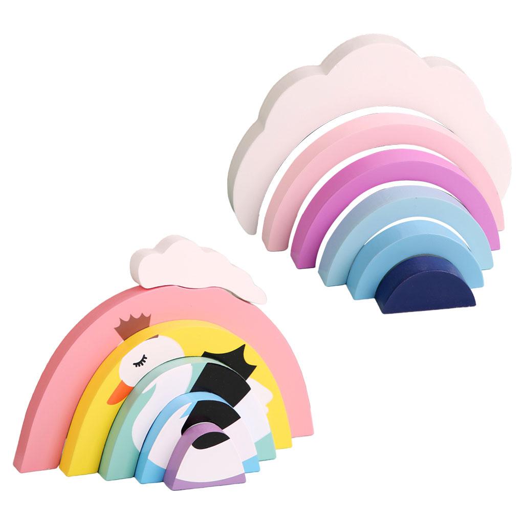 Colorful Building Blocks, Educational Rainbow 6 Pieces Toy Brick for Girls Newborn