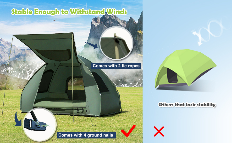 green camping tent cot