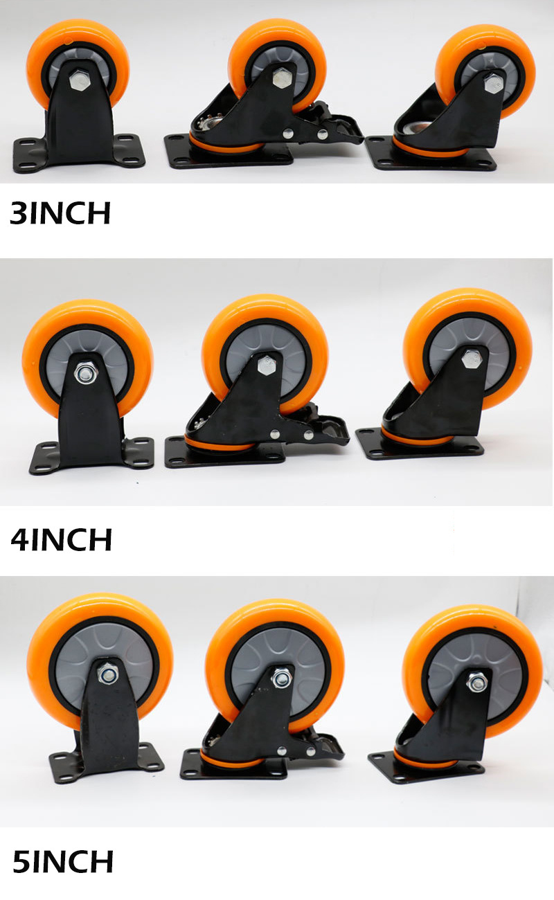 3inch PU/PVC Industrial Furniture Trolley Orange Single Bearing Castor