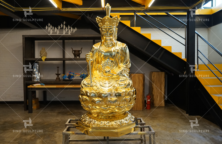 Gold Leaf Surface Treatment of This Bronze Sitting Ksitigarbha Bodhisattva Statue.