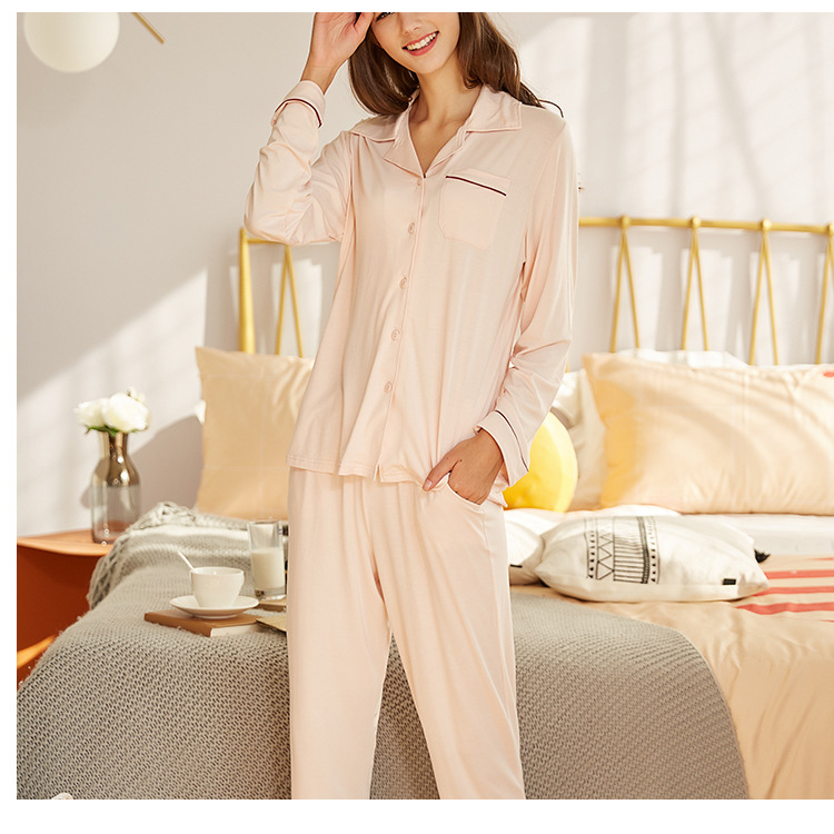Modal fabric two piece pajamas long sleeve women cotton sleepwear