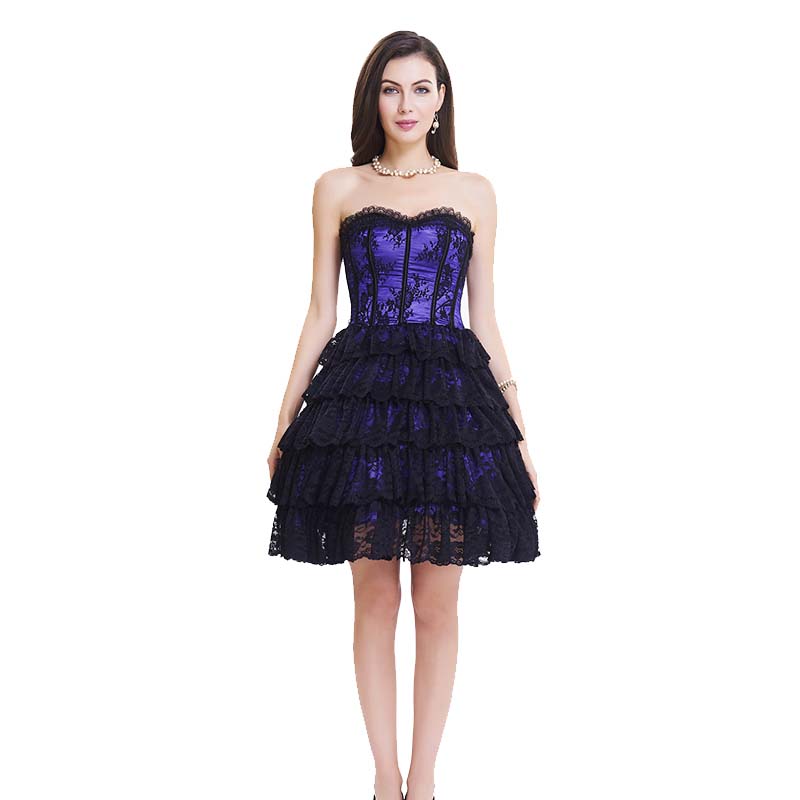Custom Purple Lace Steel Bone Corset Dress front