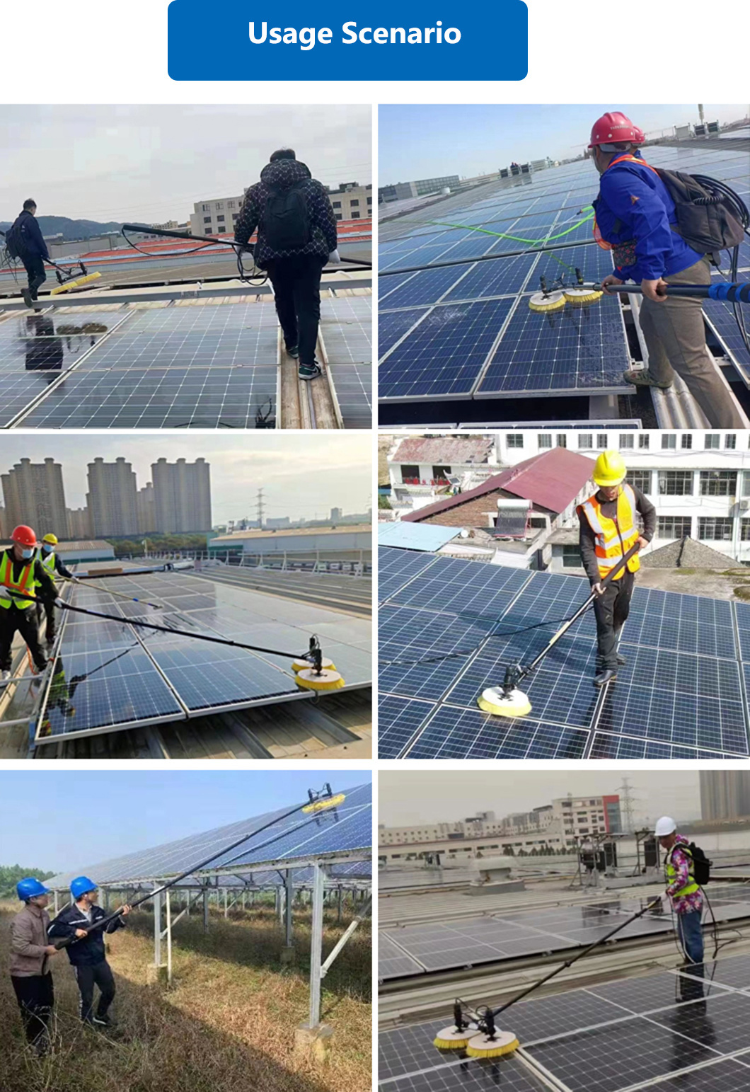 Automatic Solar Panel Cleaning Rotating Electric Water Fed Pole Single Head Solar Panel Brush