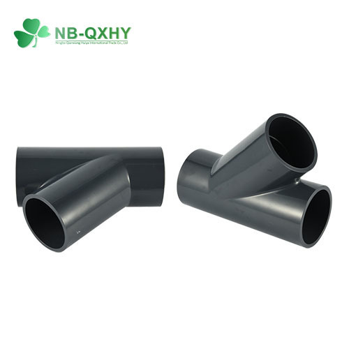 DIN Standard Dark Gray Pn16 PVC Pipe Fittings 110mm Y Type Tee for Water Treatment