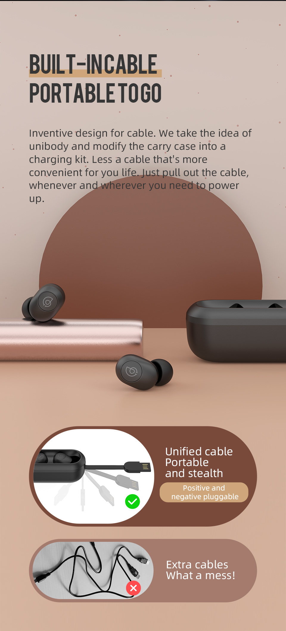 3D Stereo Bluetooth Earphones Automatic Pairing Mini Tws Wireless Earbuds (with Built-in Cable charging Case)