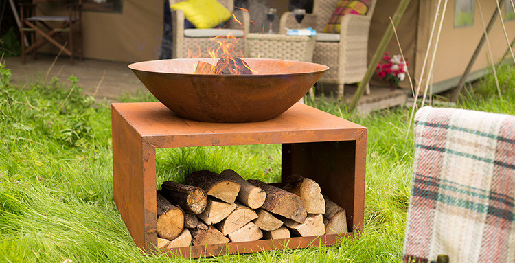 Outdoor Garden Decor Round Corten Steel Fire Pit Wood Burning Rusty-Colored 