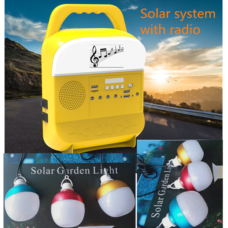 2021 New 5W Solar Generator System FM Radio USB TF Slot Solar Panel Light LED 3 Bulbs Outdoor Sre-685