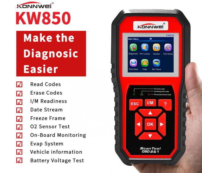 Multi - Function KW850 Konnwei Scan Tool Obd2 Eobd Car Diagnostic Scanner