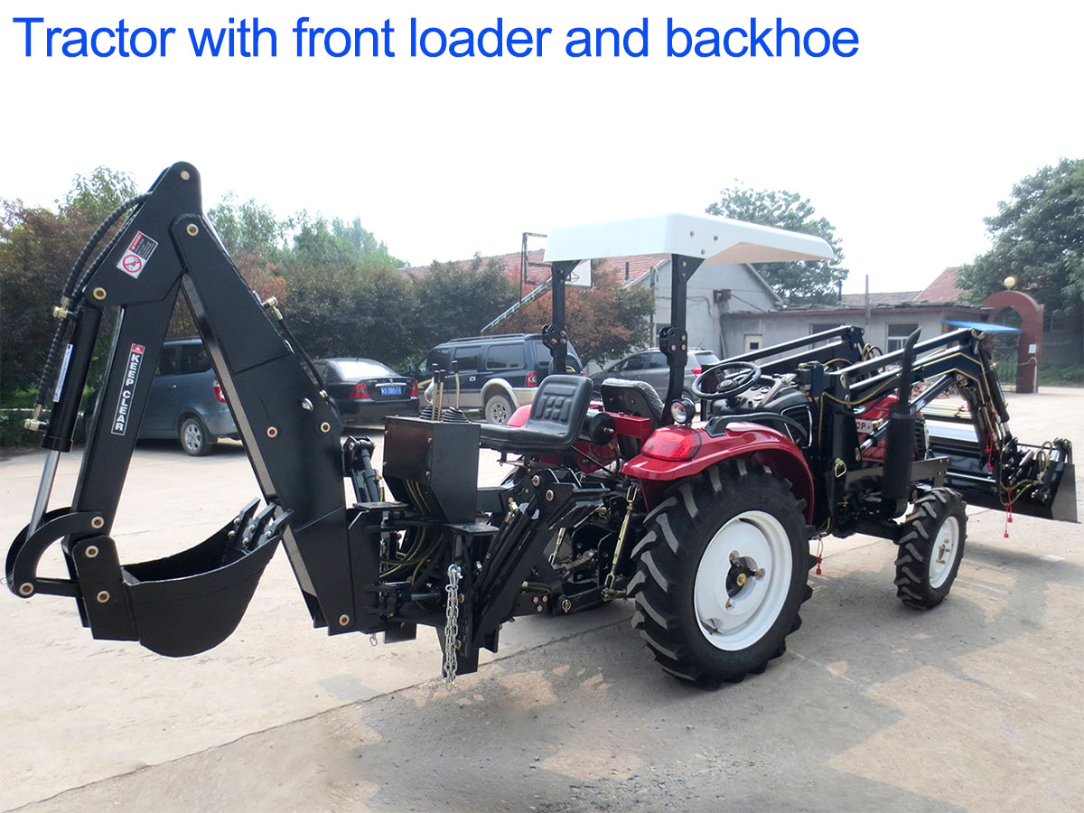 Tractor with front loader and backhoe