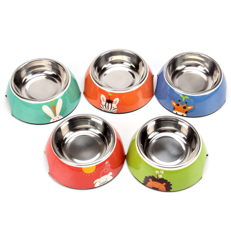 Melamine Stainless Steel Pet Cat Food Water Portable Dog Bowl