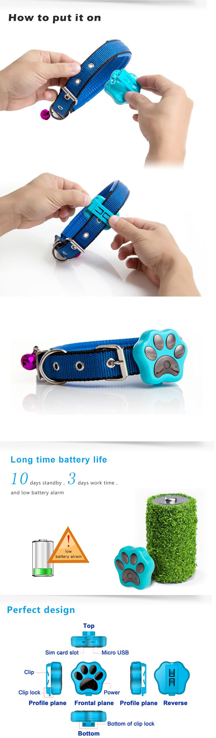 2016 newest waterproof smart pet gps tracker for dog/cat with rolling led light
