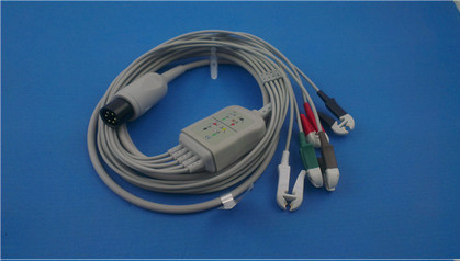 Professional one-piece 5 leads holter ecg cable snap compatible any ecg machine