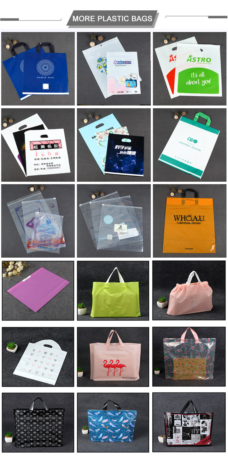 Customized print soft loop handle plastic shopping bag with handles