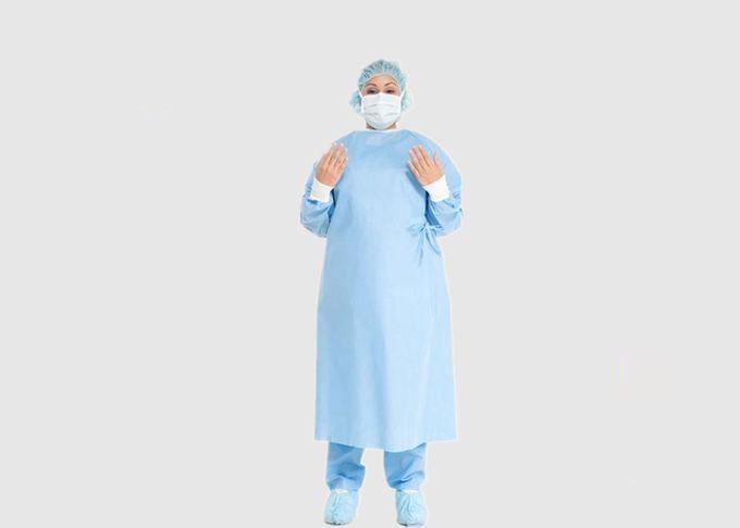 Dust Proof Blue SMS Surgical Gown , Disposable Surgery Gowns Weight 35g