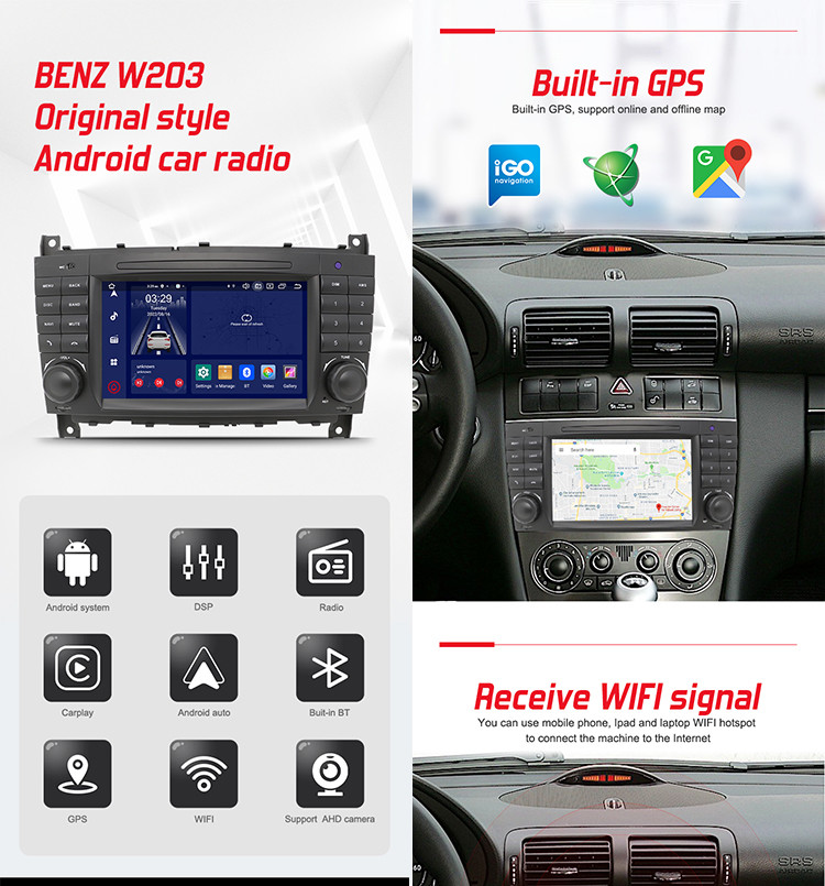 Benz W203 OEM Android Car Audio 2 DIN With LCD 7" 1024*600 Screen