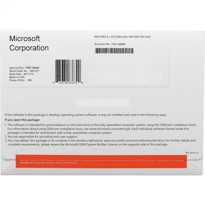100% Online Activation Microsoft Windows 8.1 Professional OEM Package With DVD