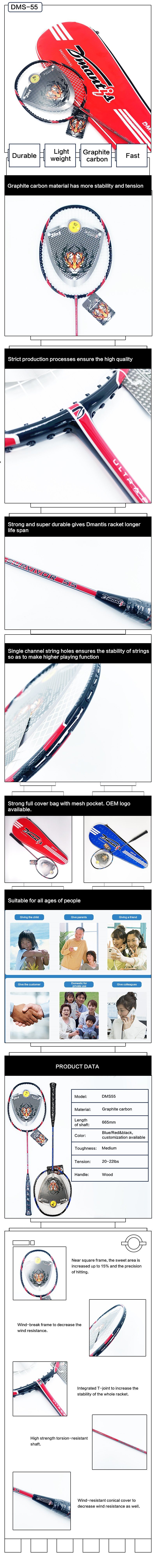 Wholesale Customized High Quality Offensive/Attacking Graphite/Carbon Fiber Badminton Racket