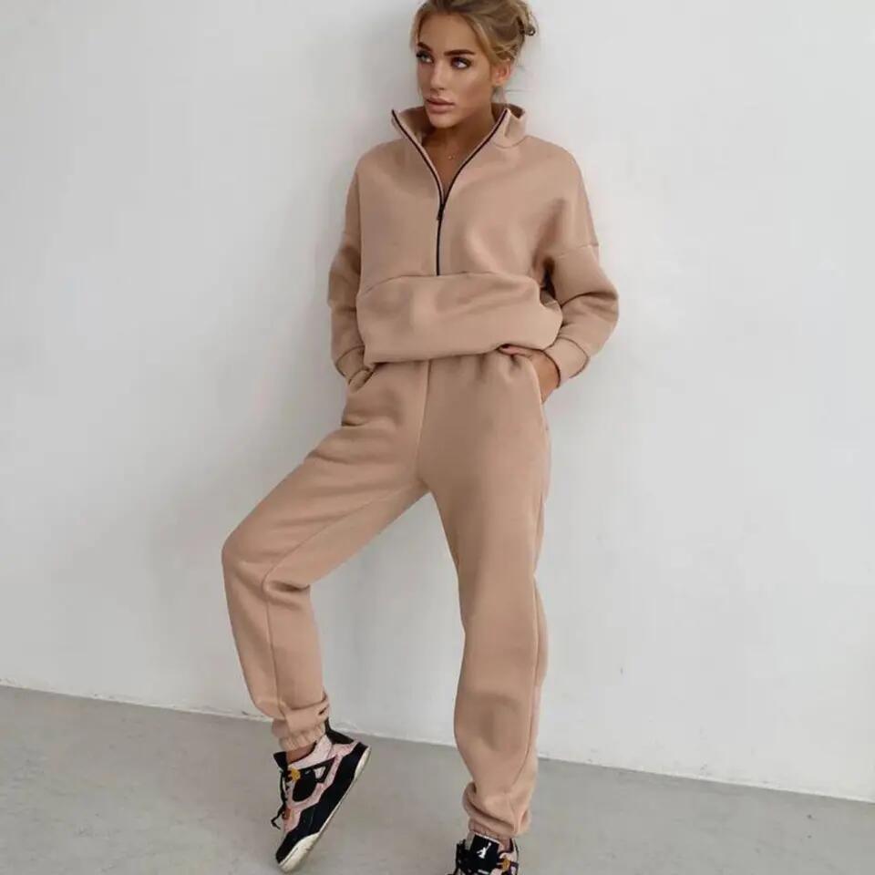 Fall Winter Women Plain Tracksuits Casual Two Piece Crop Top Hoodies and Pants Set Fleece Custom Blank Tracksuit for Women