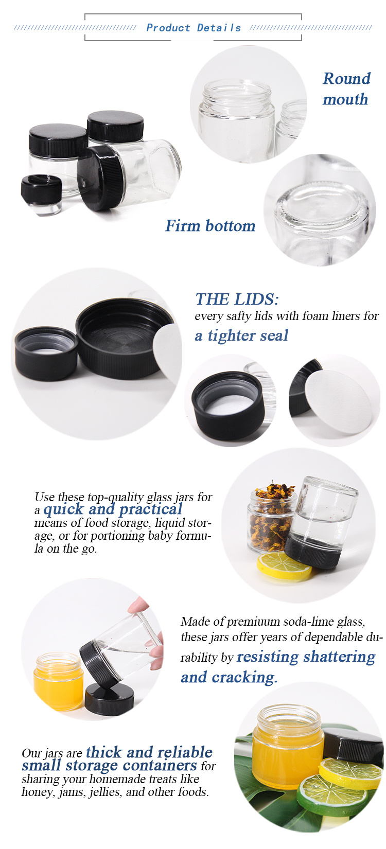 15g 30g 50g 80g 100g 250g Clear Cosmetic Glass Jars Cream Jars