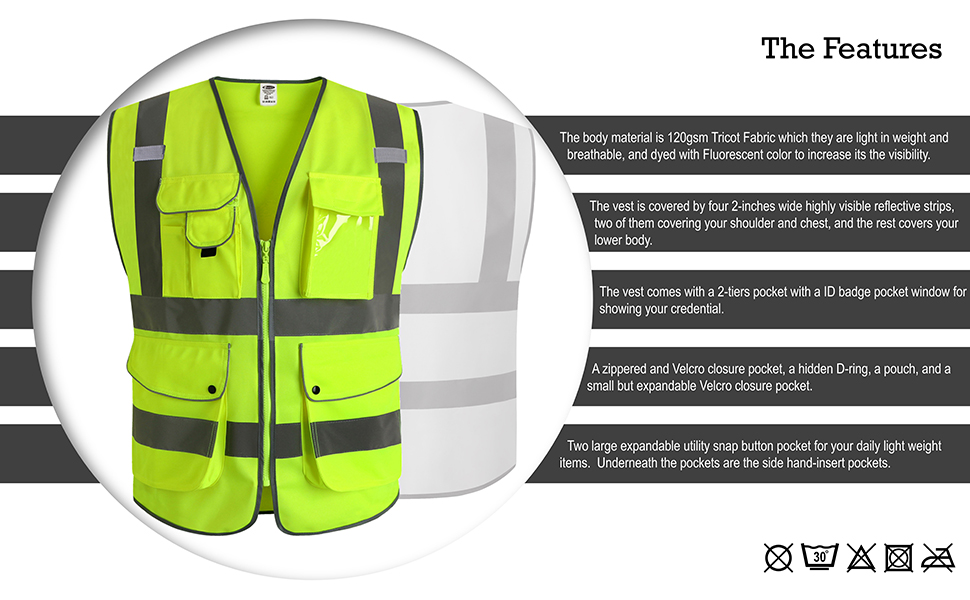 jk150 9_pockets hi vis yellow reflective safety vest for men and women