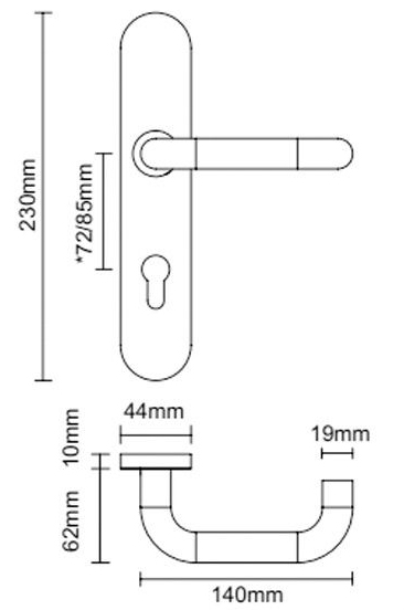 EN1634-1 fire rated door handles-size