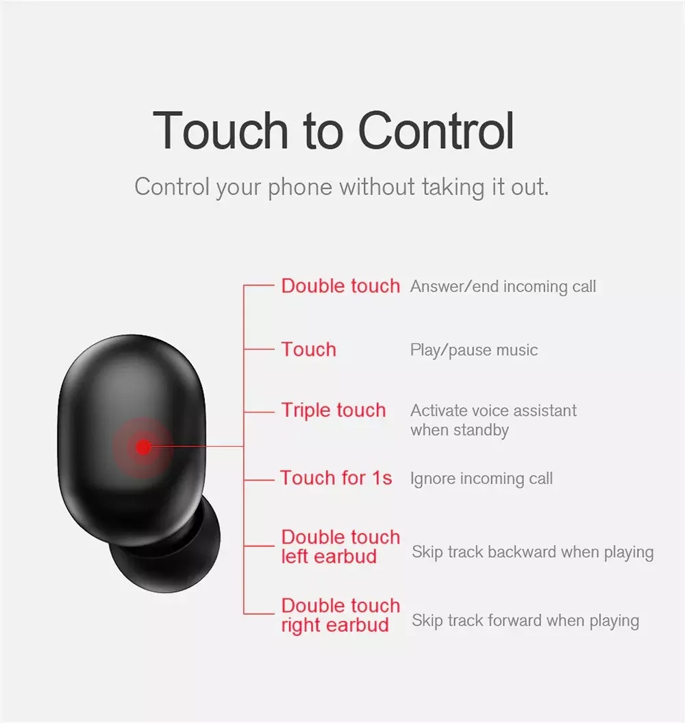 Gt1 Tws Fingerprint Touch Bluetooth Earphones Noise Cancelling HD Stereo Wireless Headphones