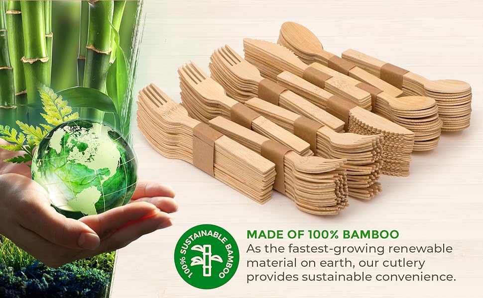 As the fastest growing renewable material on earth, our cutlery provides sustainable convenience