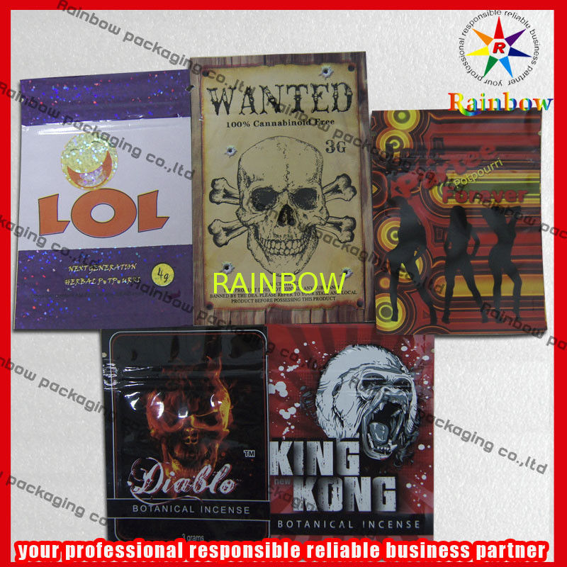 High Legal Herbal Incense Bags Zip Lock Colorful Printing With Hang Hole