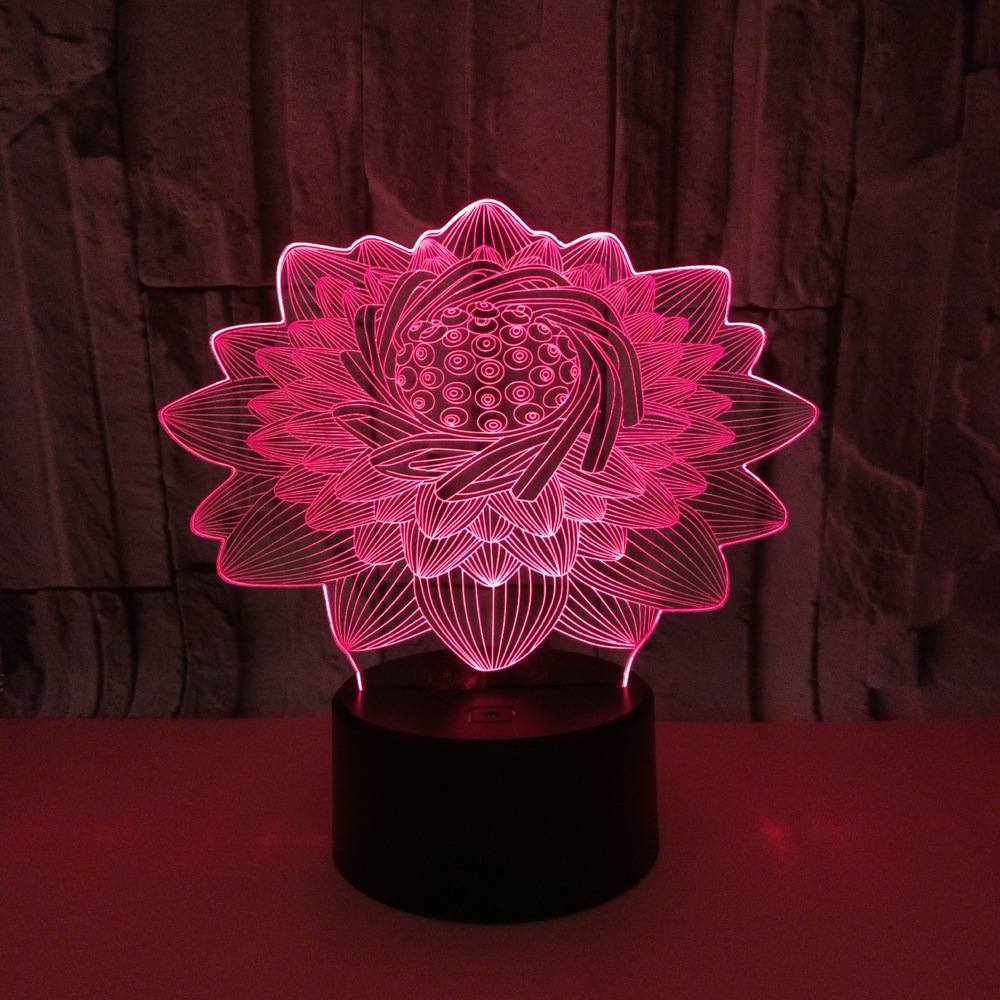 New Lotus flower custom OEM words picture 3D night Light LED Creative gift Desktop Table Lamp