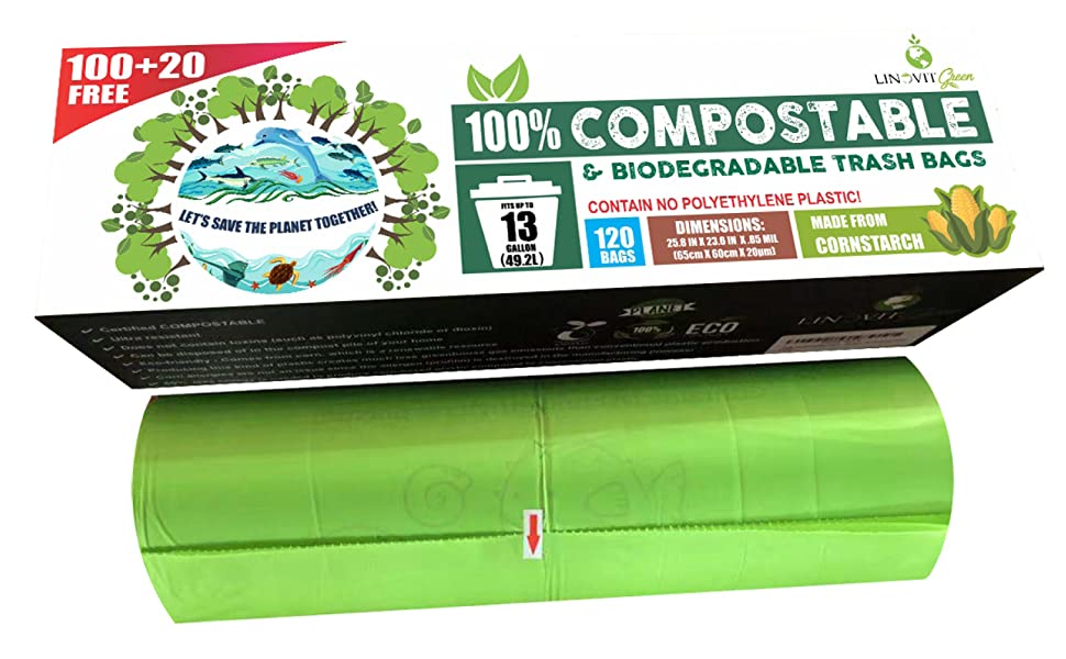 compostable biodegradable 13 gallon trash bags garbage bin recycle can plastic kitchen compost green