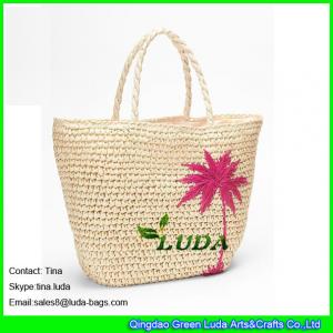China LUDA best handbags for Girls Palm Tree pattern paper straw tote bag on sale 