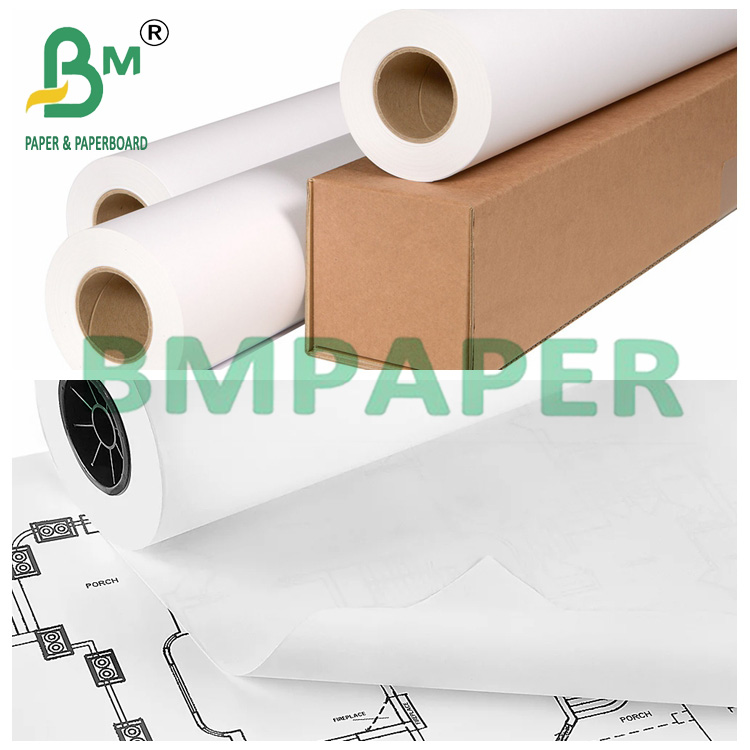 2 Inch Core White Plotter Paper Roll For Engineering Planning 24" x 50 Yards 80gsm