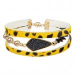 Druzy Handmade Leather Bracelet , Magnetic Button Leopard Wrap Bracelet For Women